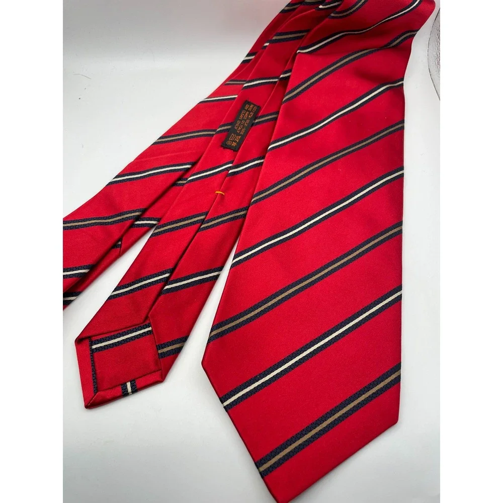 Dolcepunta Italy Red Striped 11-Fold Silk Necktie Hand Made Mens Tie